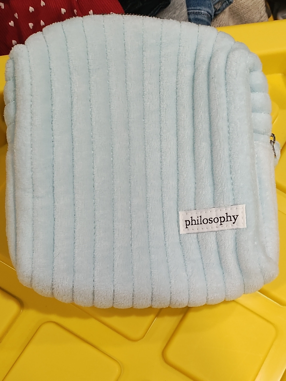 Philosophy Light Blue Ribbed Plush Cosmetic Pouch